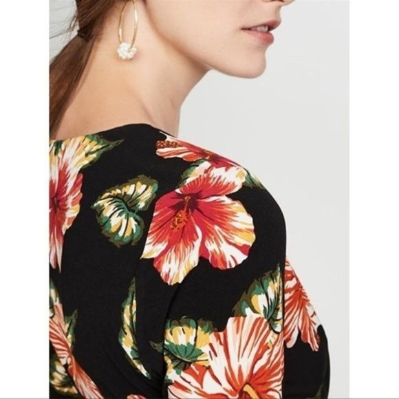 LE SUPERBE V Neck Floral Long Sleeve BODY CON Sexy Mini Dress - Picture 11 of 16
